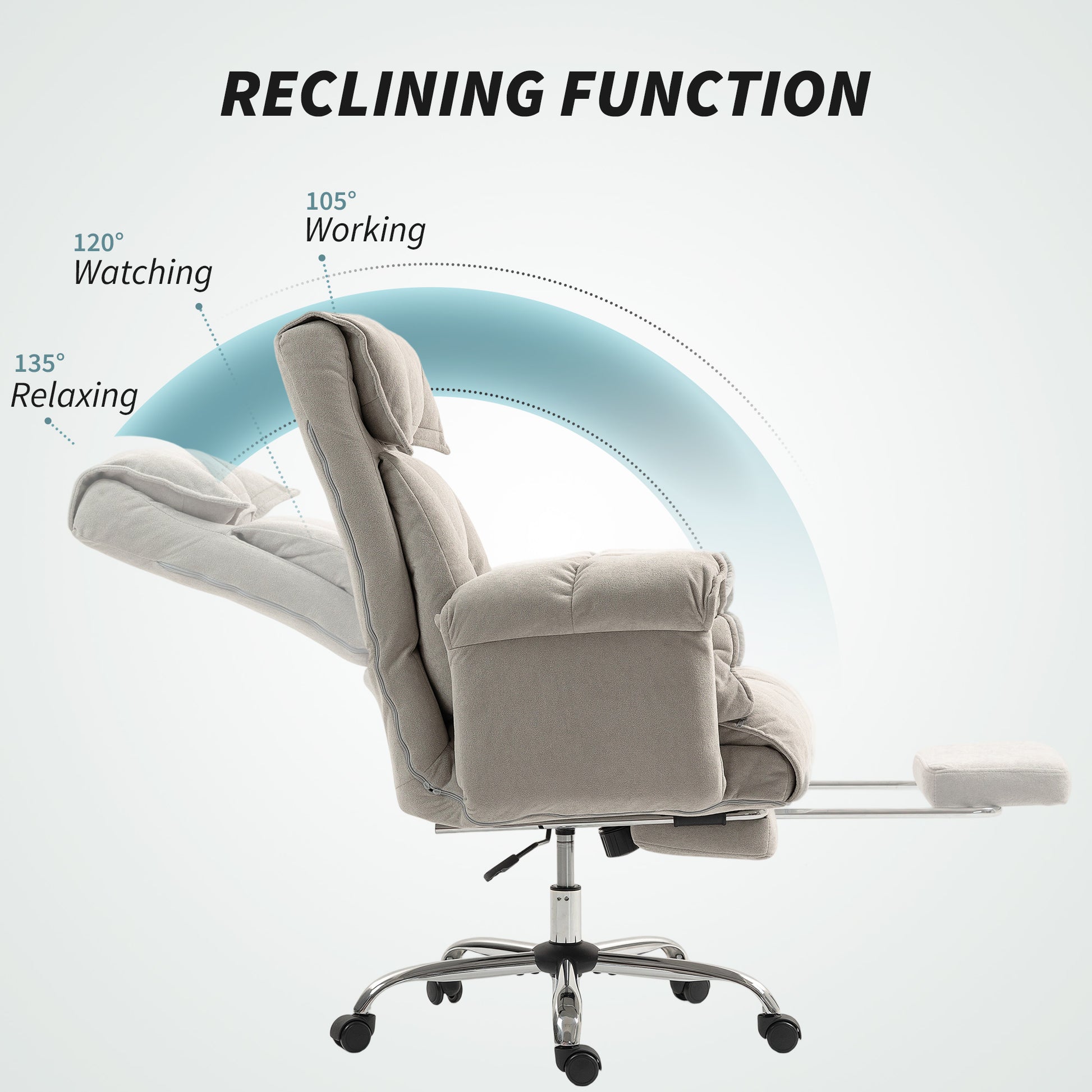 Reclining Office Chair with Footrest - Light Grey Flannel-DECOROLALA