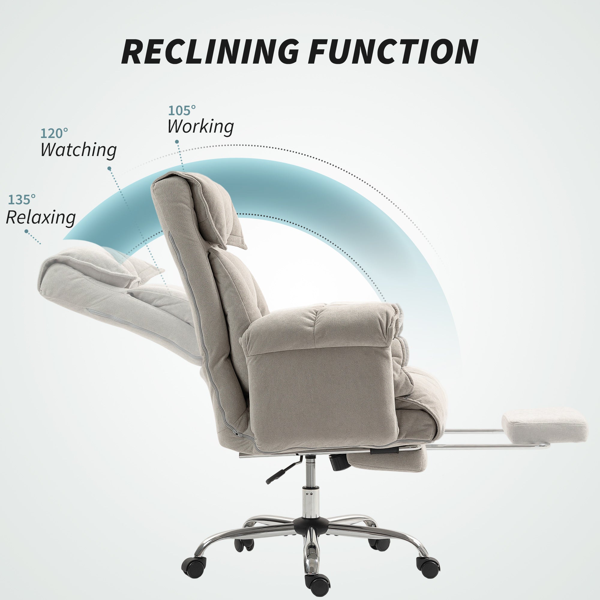 Reclining Office Chair with Footrest - Light Grey Flannel-DECOROLALA
