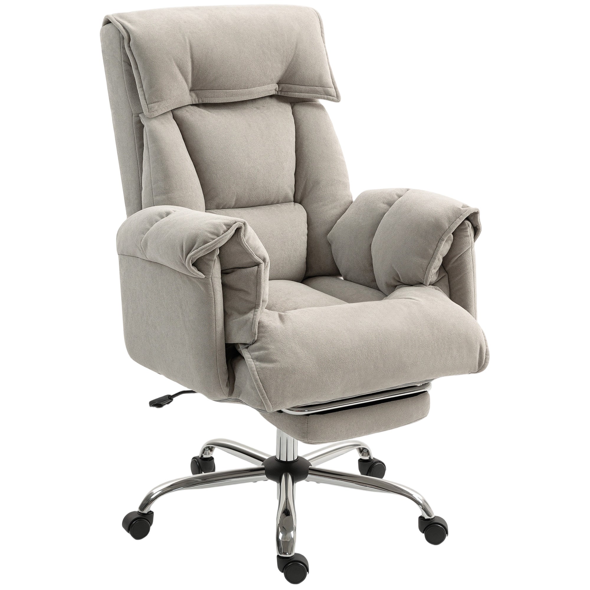 Reclining Office Chair with Footrest - Light Grey Flannel-DECOROLALA