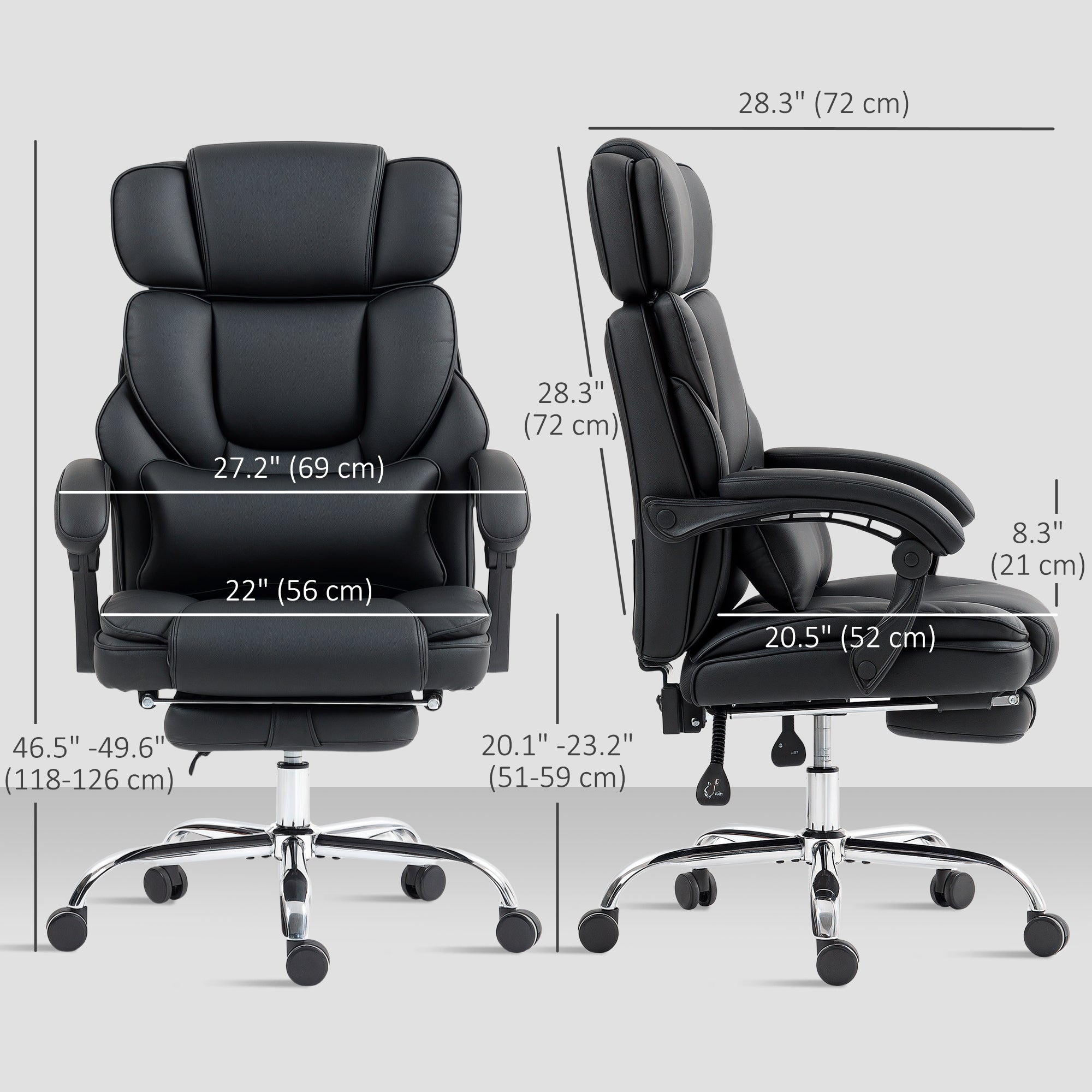 Reclining PU Leather Office Chair with Footrest - Black-Office Products > Office Furniture > Office Chairs > Executive & Manager Chairs-DECOROLALA