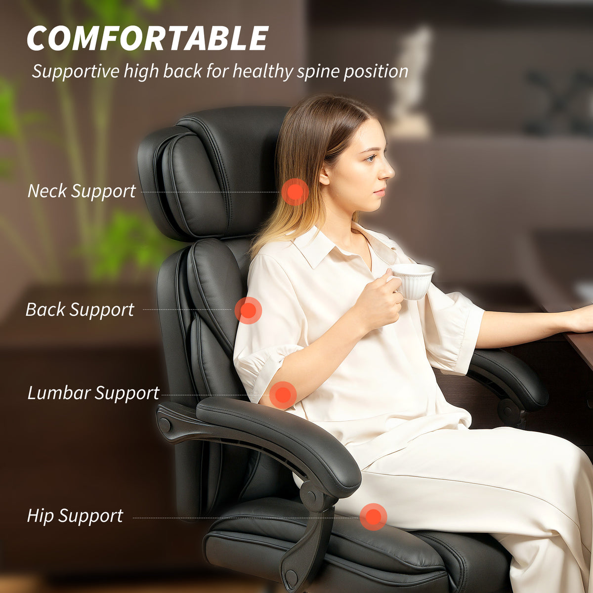 Reclining PU Leather Office Chair with Footrest - Black-Office Products > Office Furniture > Office Chairs > Executive & Manager Chairs-DECOROLALA