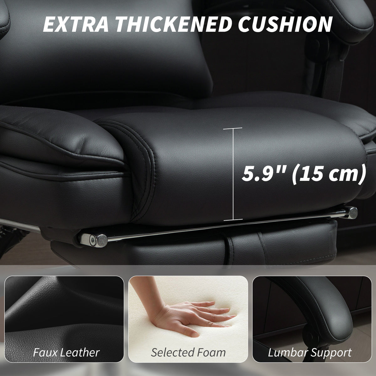 Reclining PU Leather Office Chair with Footrest - Black-Office Products > Office Furniture > Office Chairs > Executive & Manager Chairs-DECOROLALA