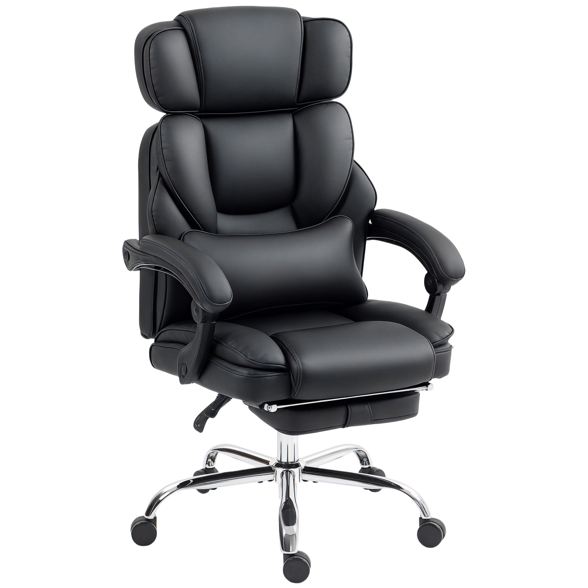 Reclining PU Leather Office Chair with Footrest - Black-Office Products > Office Furniture > Office Chairs > Executive & Manager Chairs-DECOROLALA