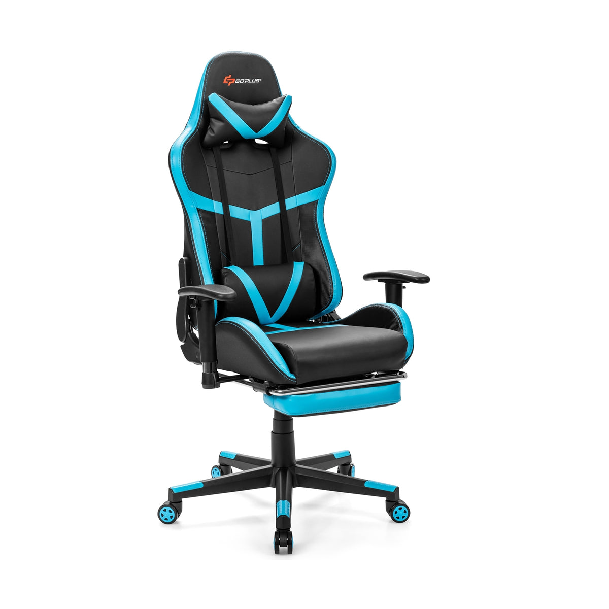 Reclining Racing Chair with Lumbar Support Footrest-Blue-Gaming Chairs-DECOROLALA