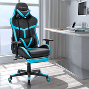 Reclining Racing Chair with Lumbar Support Footrest-Blue-Gaming Chairs-DECOROLALA