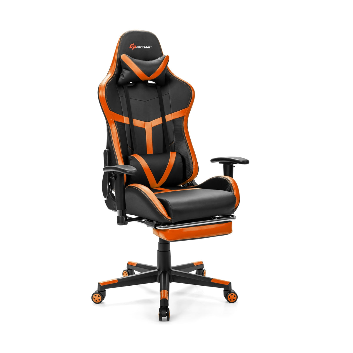 Reclining Racing Chair with Lumbar Support Footrest-Orange-Gaming Chairs-DECOROLALA