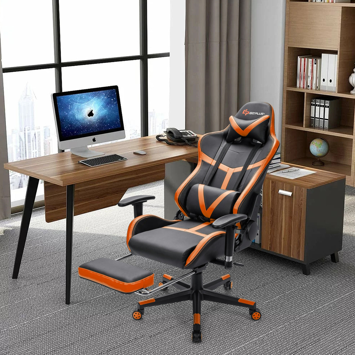 Reclining Racing Chair with Lumbar Support Footrest-Orange-Gaming Chairs-DECOROLALA