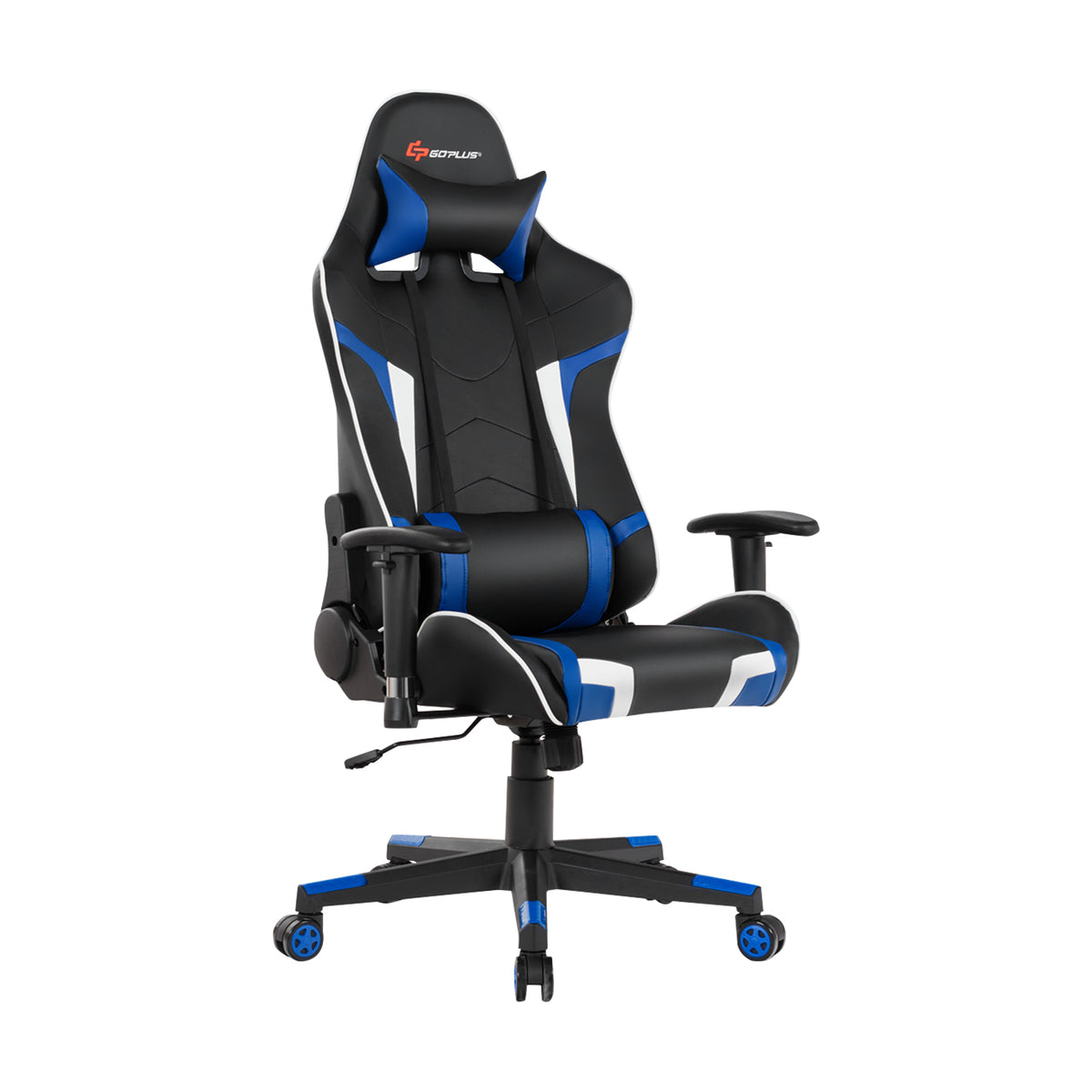 Reclining Swivel Massage Gaming Chair with Lumbar Support-Blue-Gaming Chairs-DECOROLALA