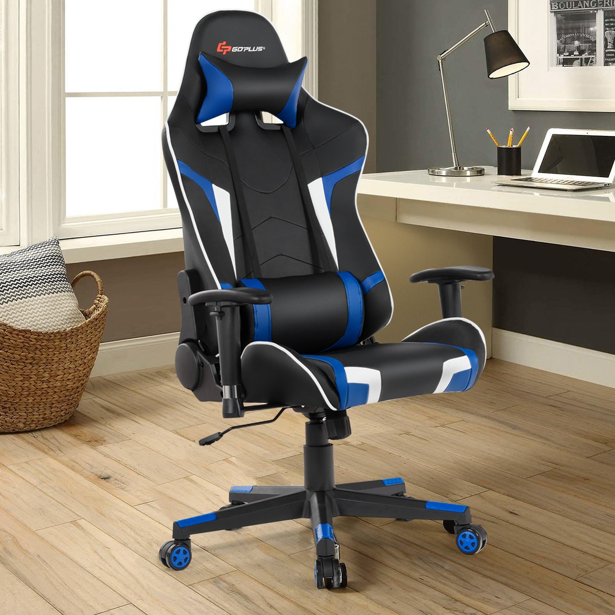 Reclining Swivel Massage Gaming Chair with Lumbar Support-Blue-Gaming Chairs-DECOROLALA