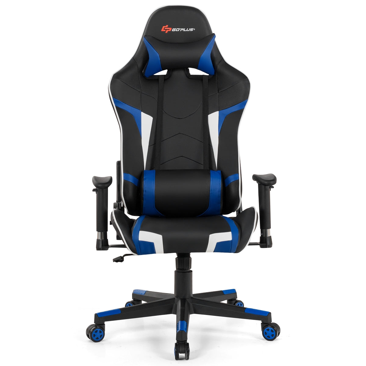 Reclining Swivel Massage Gaming Chair with Lumbar Support-Blue-Gaming Chairs-DECOROLALA