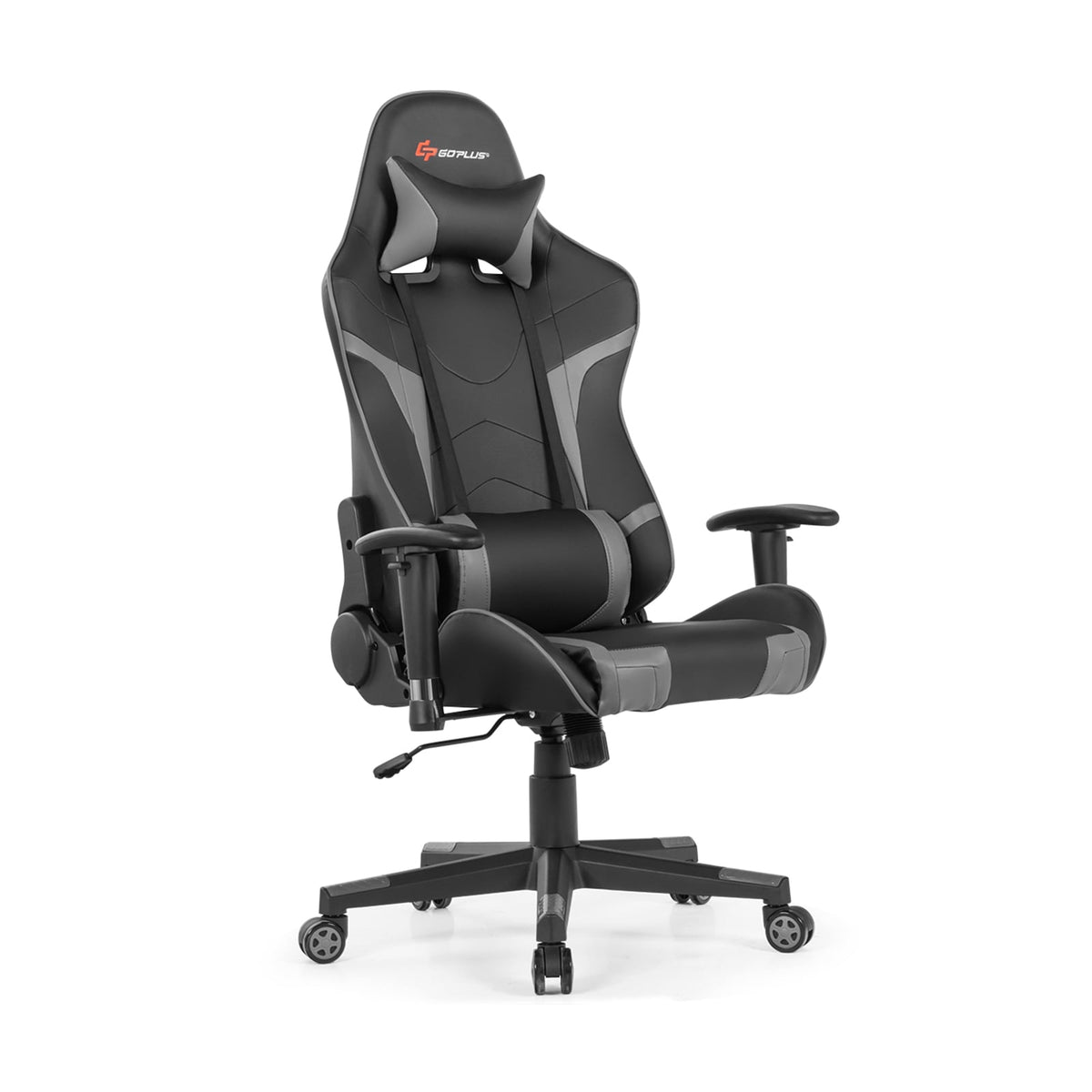 Reclining Swivel Massage Gaming Chair with Lumbar Support-Gray-Gaming Chairs-DECOROLALA