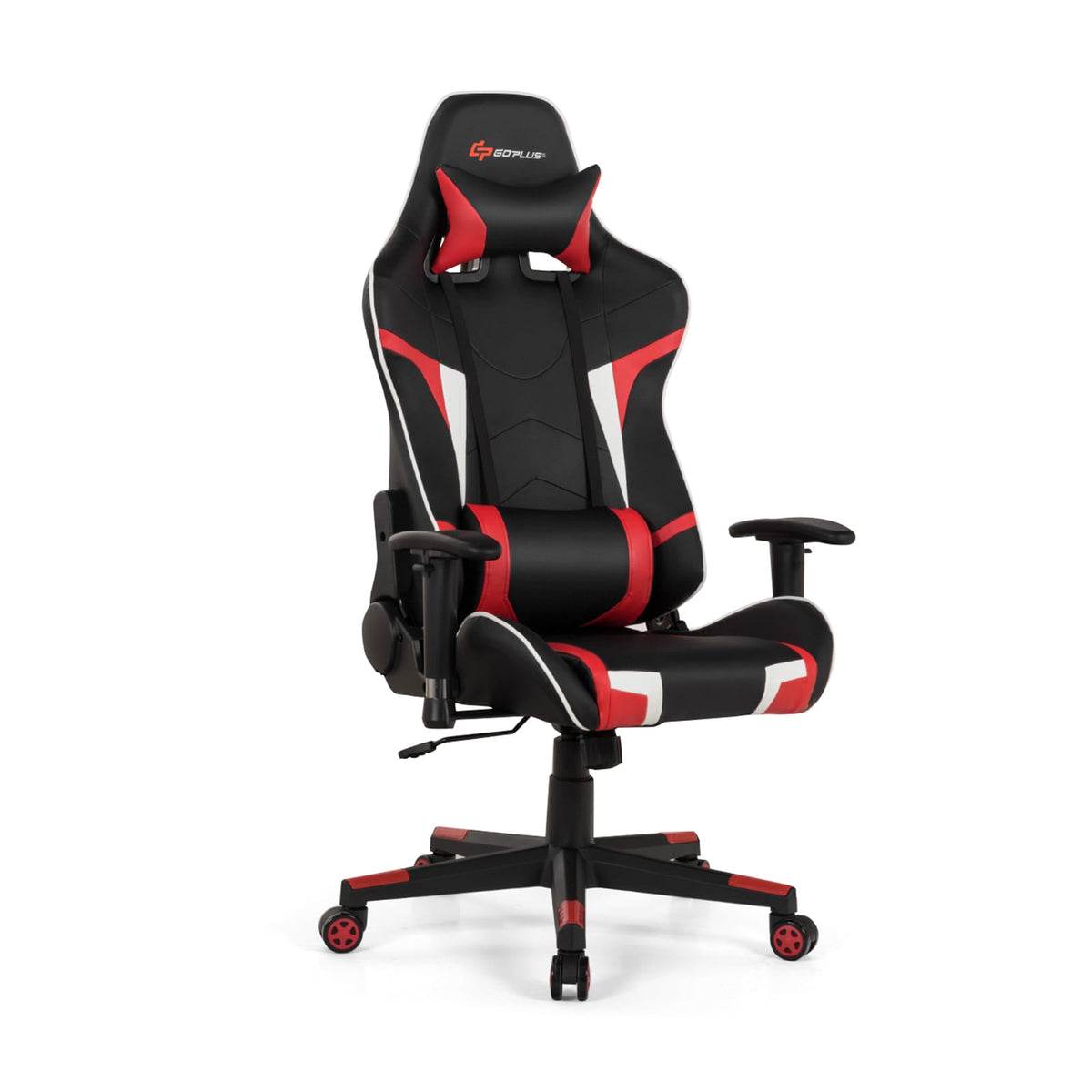 Reclining Swivel Massage Gaming Chair with Lumbar Support-Red-Gaming Chairs-DECOROLALA