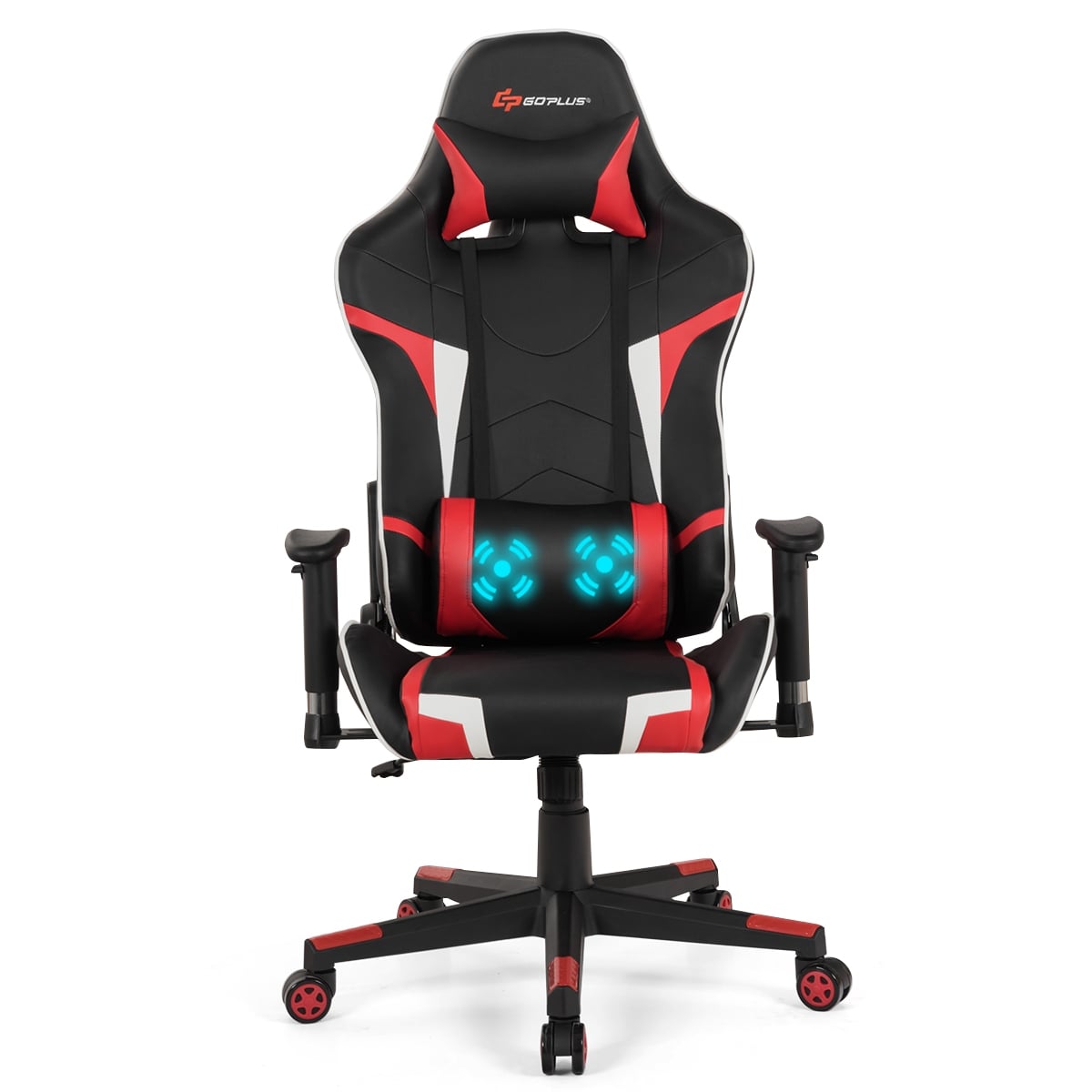 Reclining Swivel Massage Gaming Chair with Lumbar Support-Red-Gaming Chairs-DECOROLALA