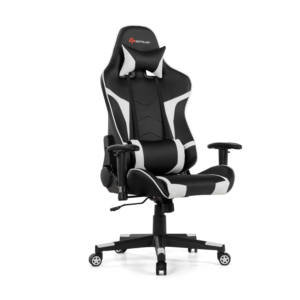 Reclining Swivel Massage Gaming Chair with Lumbar Support-White-Gaming Chairs-DECOROLALA