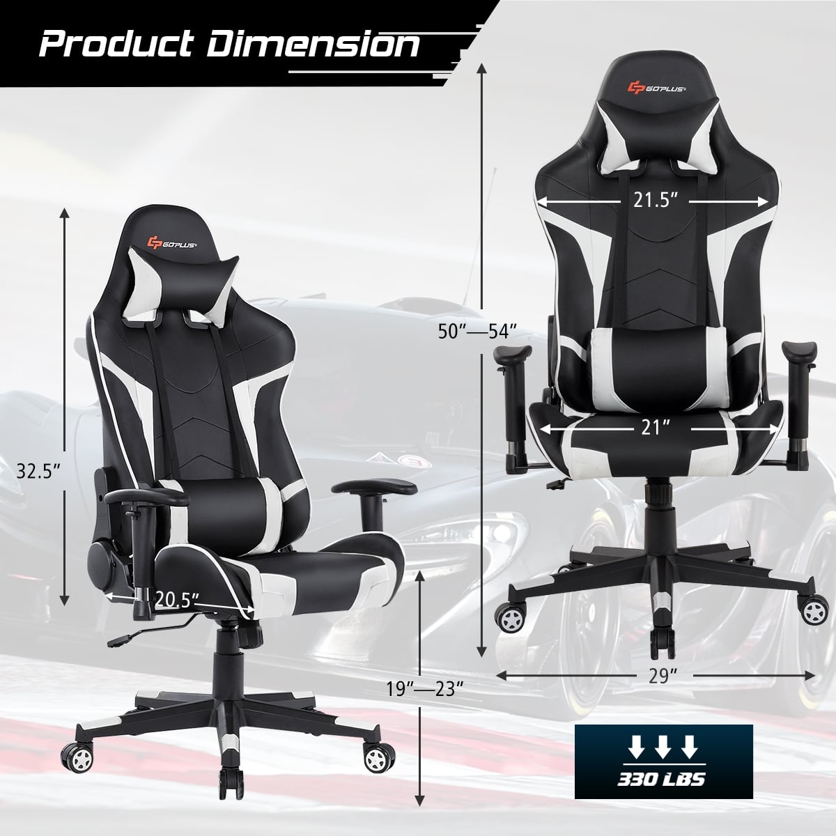 Reclining Swivel Massage Gaming Chair with Lumbar Support-White-Gaming Chairs-DECOROLALA