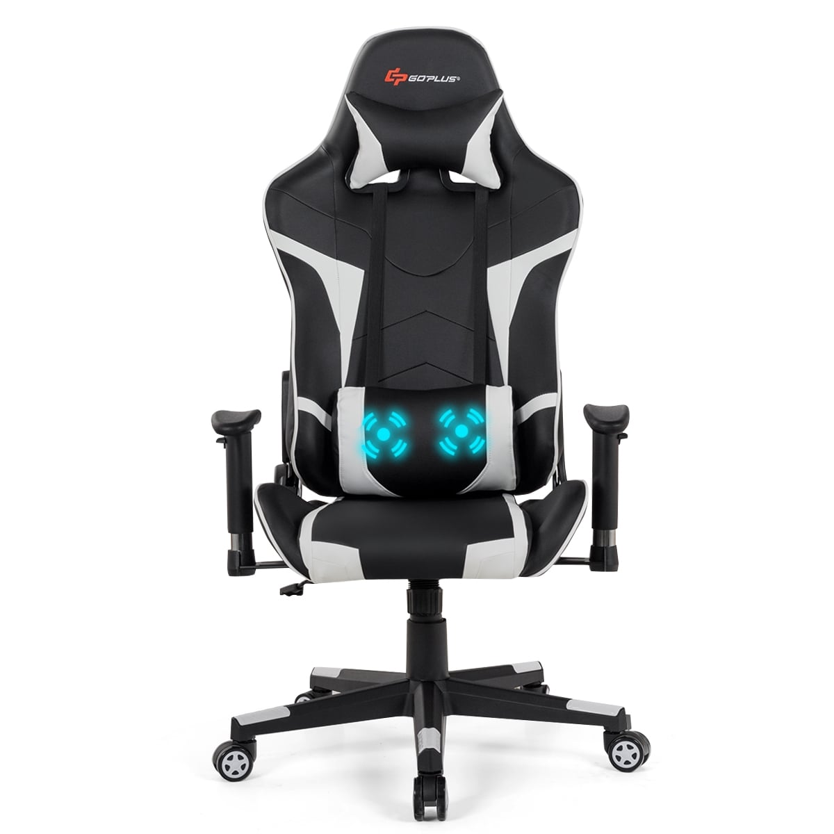 Reclining Swivel Massage Gaming Chair with Lumbar Support-White-Gaming Chairs-DECOROLALA