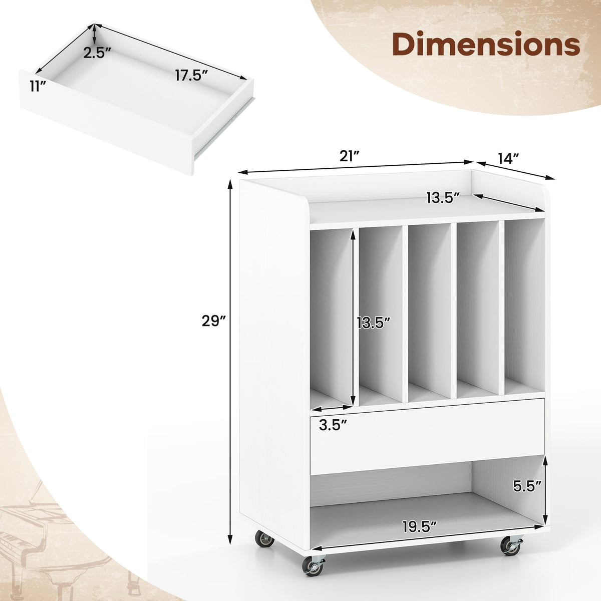Record Player Stand Turntable Stand with Drawer and Record Holder-White-Storage Cabinets & Chests-DECOROLALA
