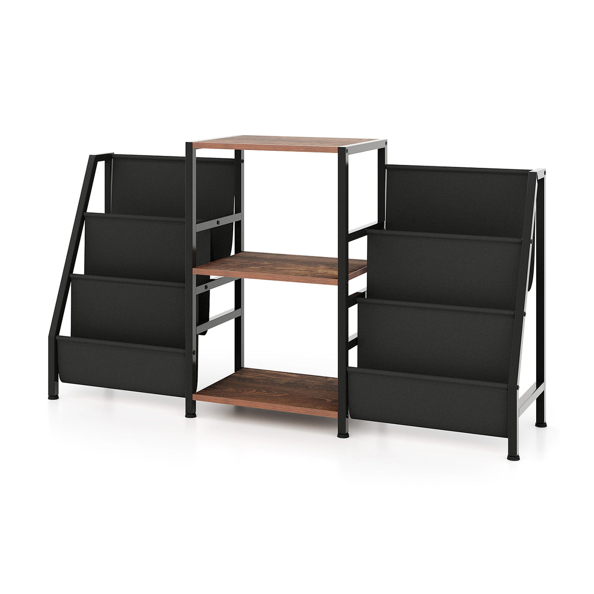 Record Player Stand for up to 200 Albums Turntable Display Stand with 3 Shelves-Rustic Brown-End & Side Tables-DECOROLALA