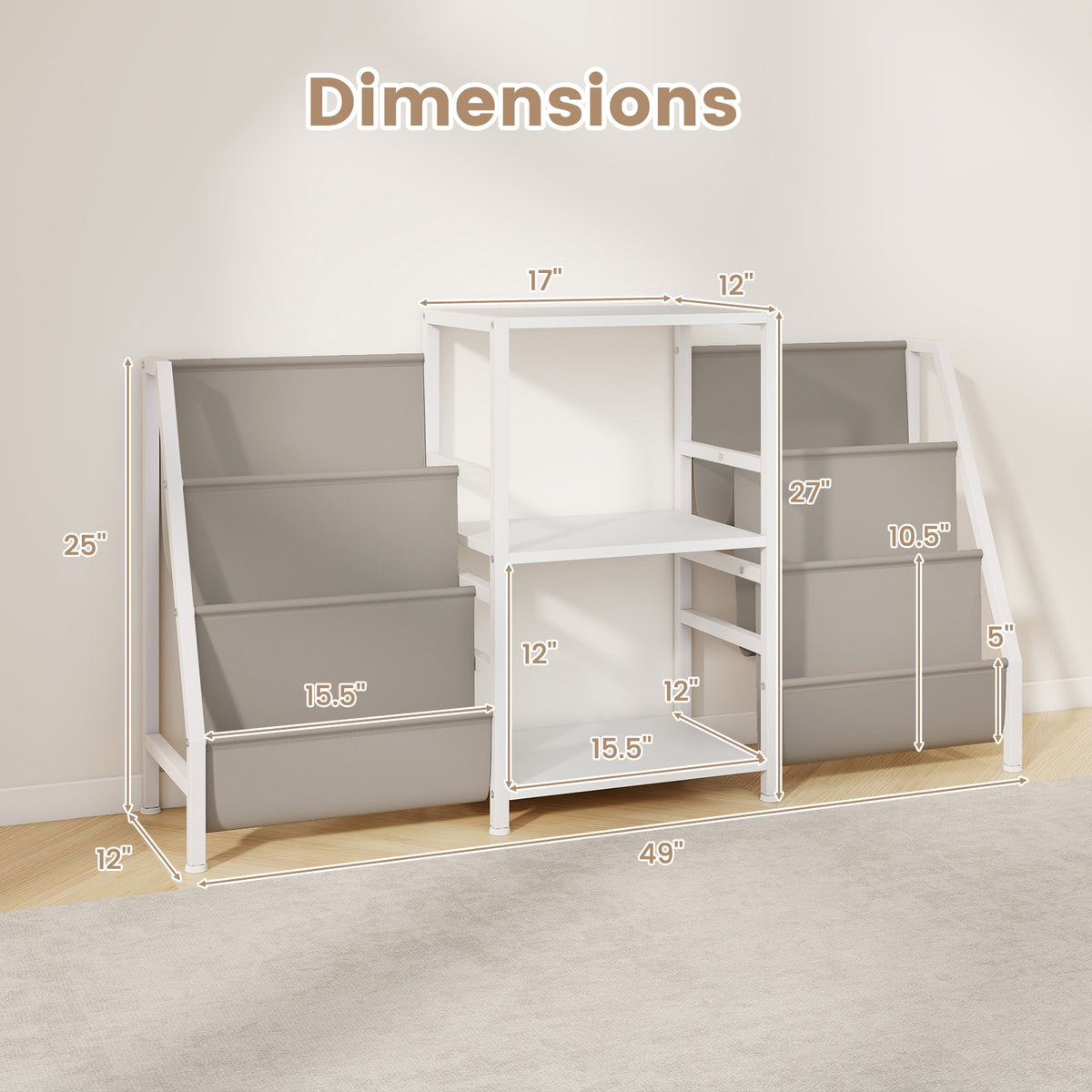 Record Player Stand for up to 200 Albums Turntable Display Stand with 3 Shelves-White-End & Side Tables-DECOROLALA