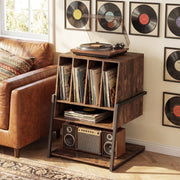 Record Player Stand on Wheels Rolling Turntable Stand with Power Outlets-Rustic Brown-End & Side Tables-DECOROLALA
