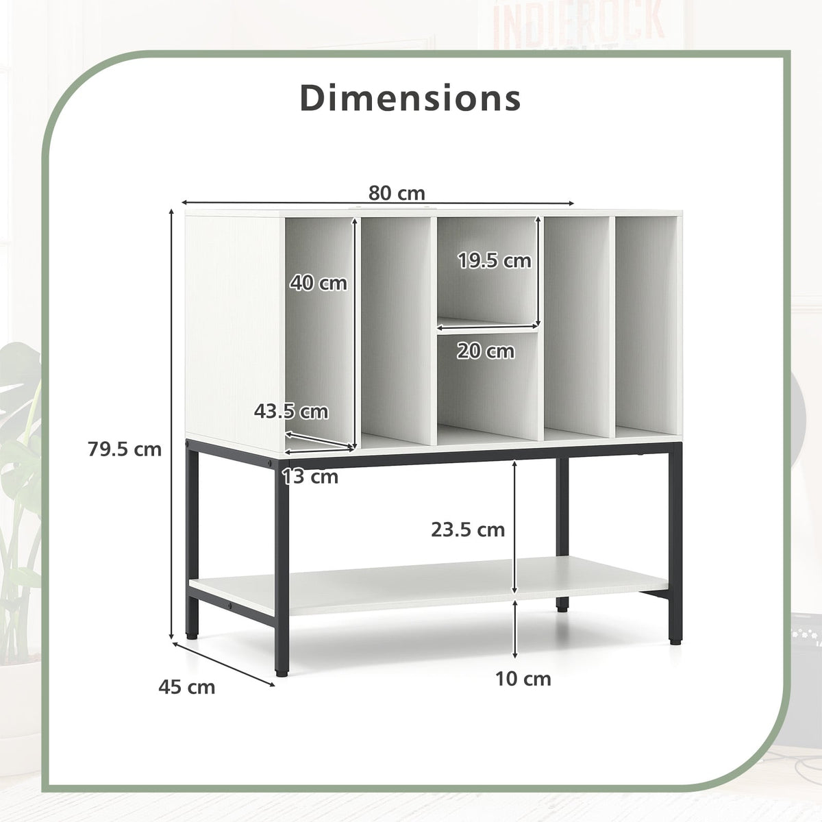 Record Player Stand with Charging Station and Metal Frame-White-End & Side Tables-DECOROLALA