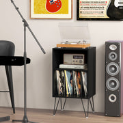 Record Player Stand with Charging Station for Living Room Bedroom-Black-End & Side Tables-DECOROLALA