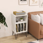 Record Player Stand with Charging Station for Living Room Bedroom-White-End & Side Tables-DECOROLALA