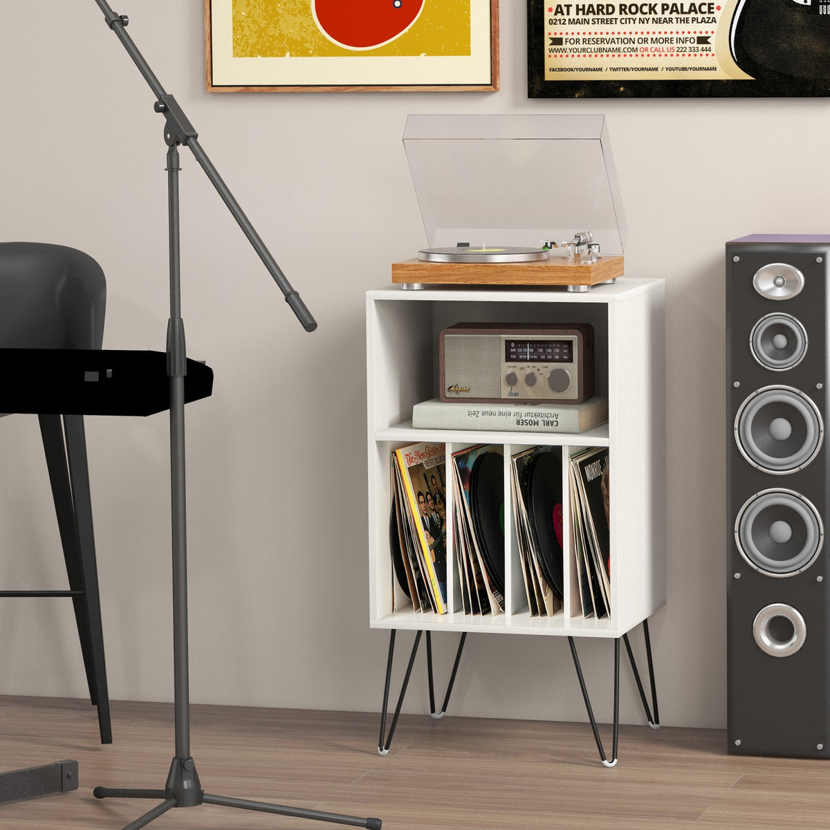 Record Player Stand with Charging Station for Living Room Bedroom-White-End & Side Tables-DECOROLALA