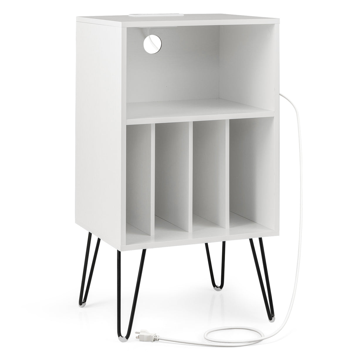 Record Player Stand with Charging Station for Living Room Bedroom-White-End & Side Tables-DECOROLALA