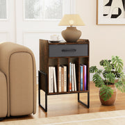 Record Player Stand with Drawer and Record Holder-Rustic Brown-End & Side Tables-DECOROLALA