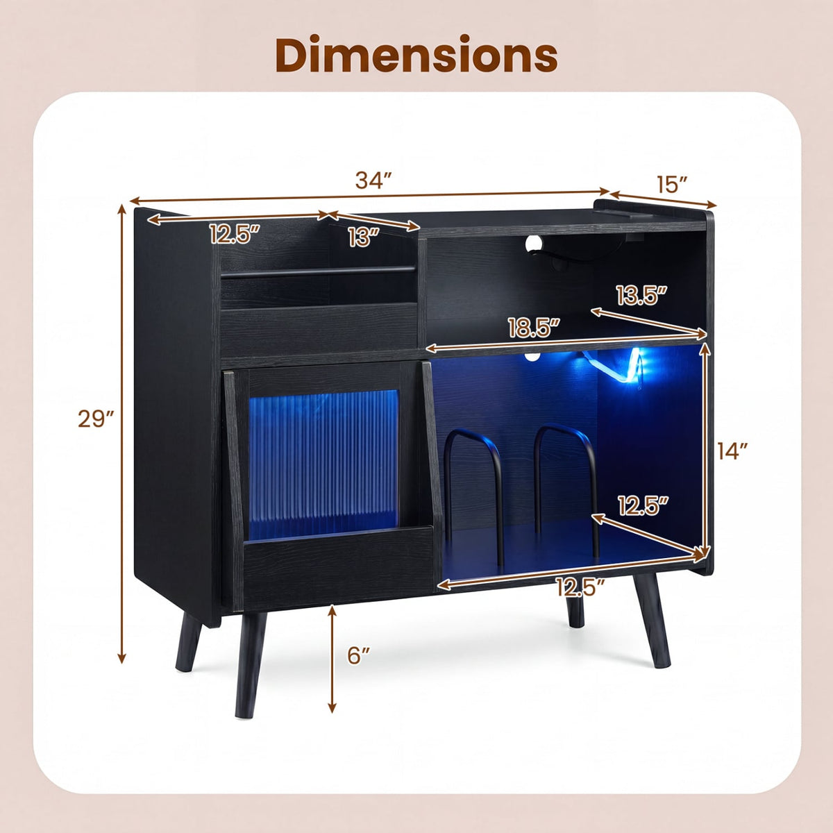 Record Player Stand with LED Light and Power Outlets-Black-End & Side Tables-DECOROLALA