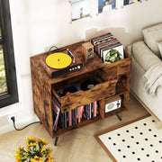 Record Player Stand with Power Outlet-Rustic Brown-End & Side Tables-DECOROLALA