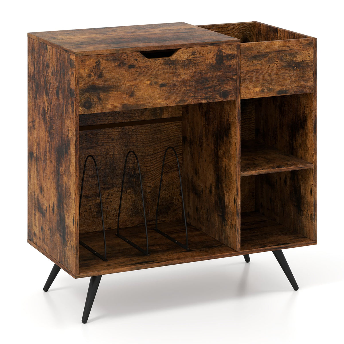 Record Player Stand with Power Outlet-Rustic Brown-End & Side Tables-DECOROLALA