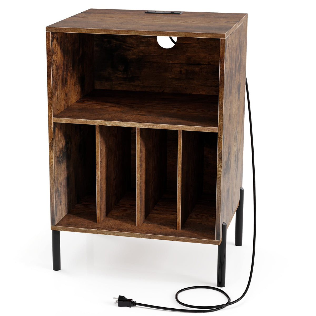 Record Player Stand with Record Storage Shelf and Charging Station-Coffee-End & Side Tables-DECOROLALA