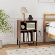 Record Player Stand with Record Storage Shelf and Charging Station-Walnut-End & Side Tables-DECOROLALA