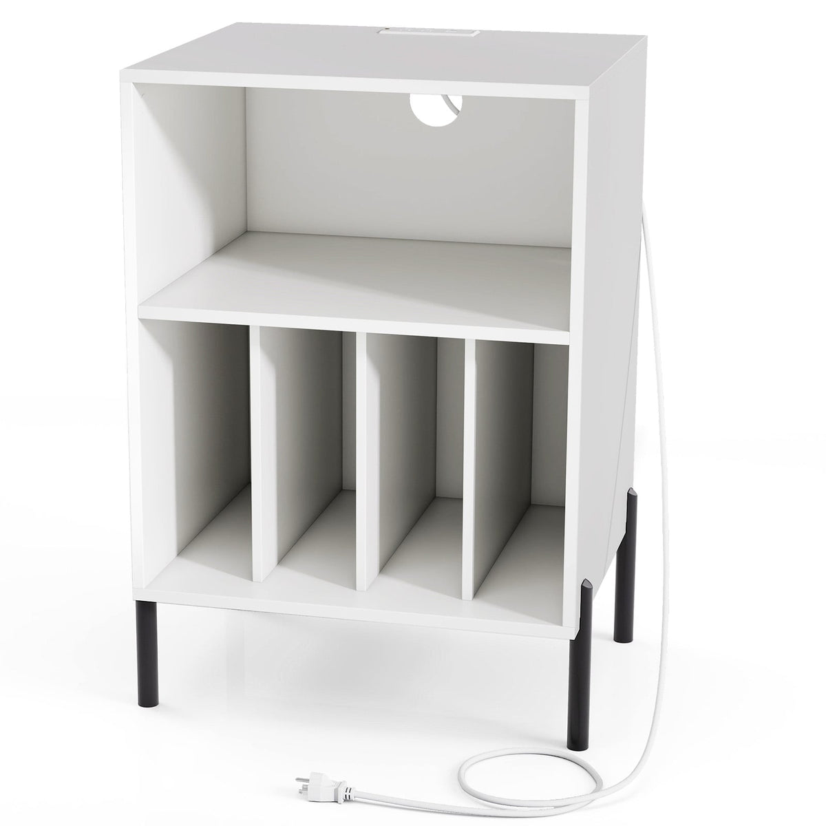 Record Player Stand with Record Storage Shelf and Charging Station-White-End & Side Tables-DECOROLALA