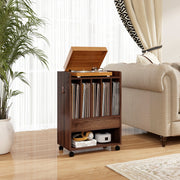 Record Rolling Turntable Player Stand with Drawer-Brown-End & Side Tables-DECOROLALA