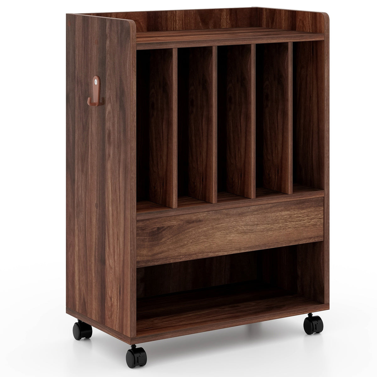Record Rolling Turntable Player Stand with Drawer-Brown-End & Side Tables-DECOROLALA