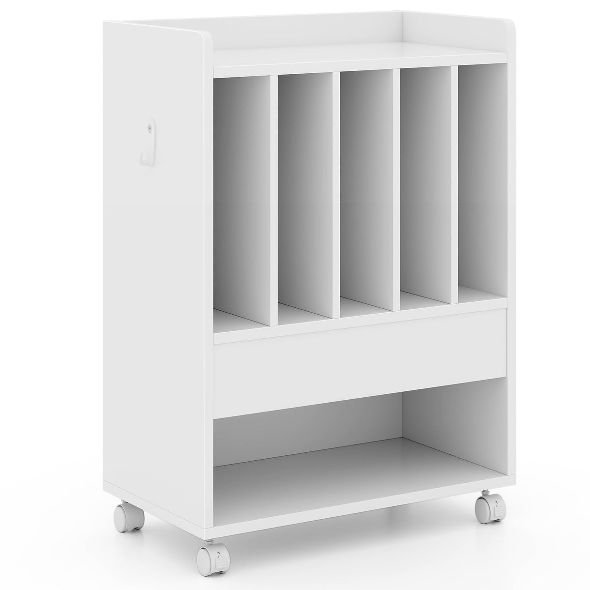 Record Rolling Turntable Player Stand with Drawer-White-End & Side Tables-DECOROLALA
