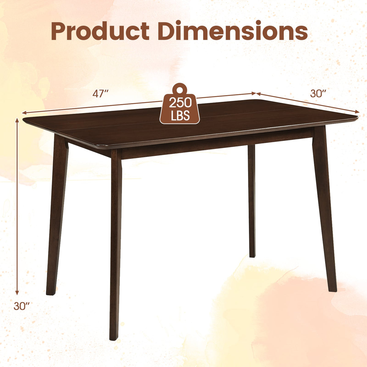 Rectangle Dining Table for 4-6 People 47" Kitchen Table-Walnut-Dining Tables-DECOROLALA