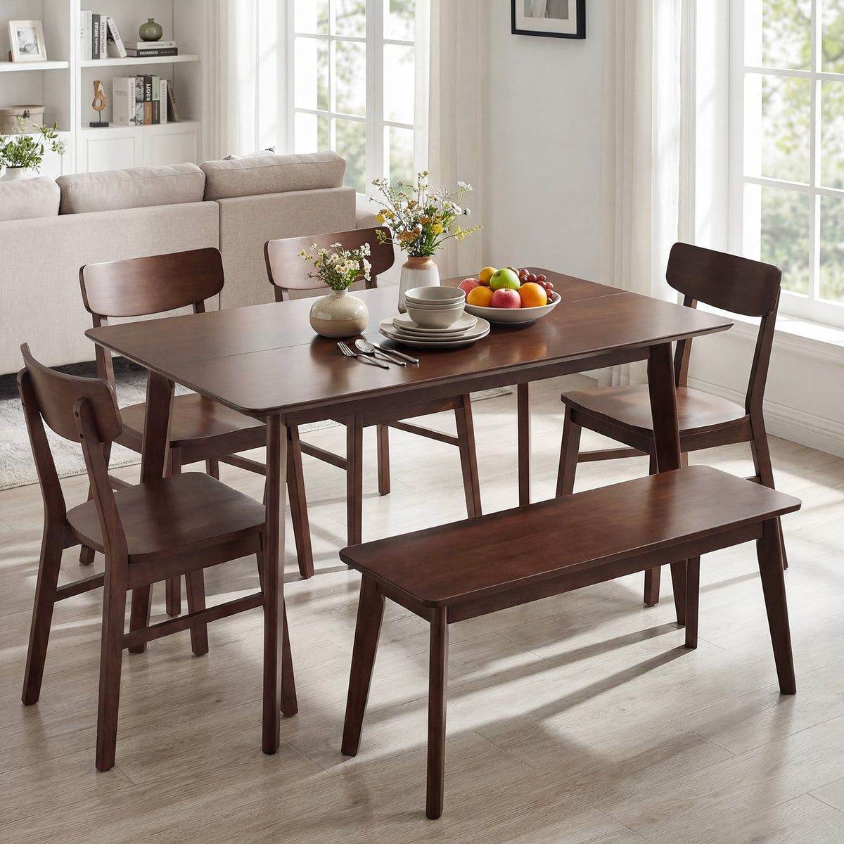 Rectangle Dining Table for 4-6 People 47" Kitchen Table-Walnut-Dining Tables-DECOROLALA