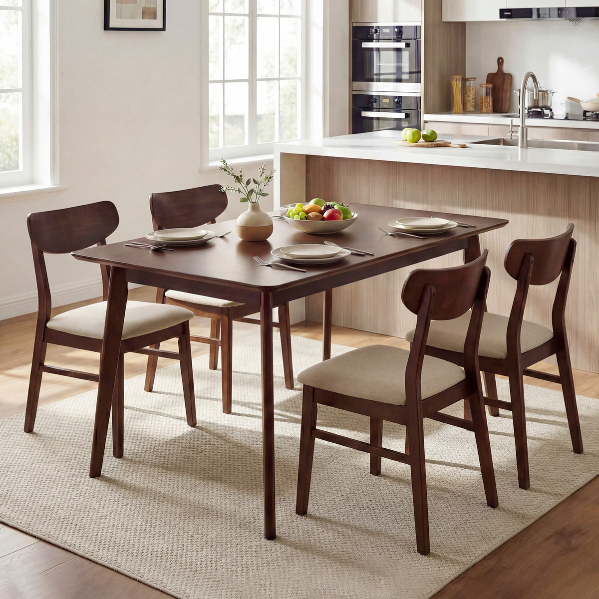 Rectangle Dining Table for 4-6 People 47" Kitchen Table-Walnut-Dining Tables-DECOROLALA