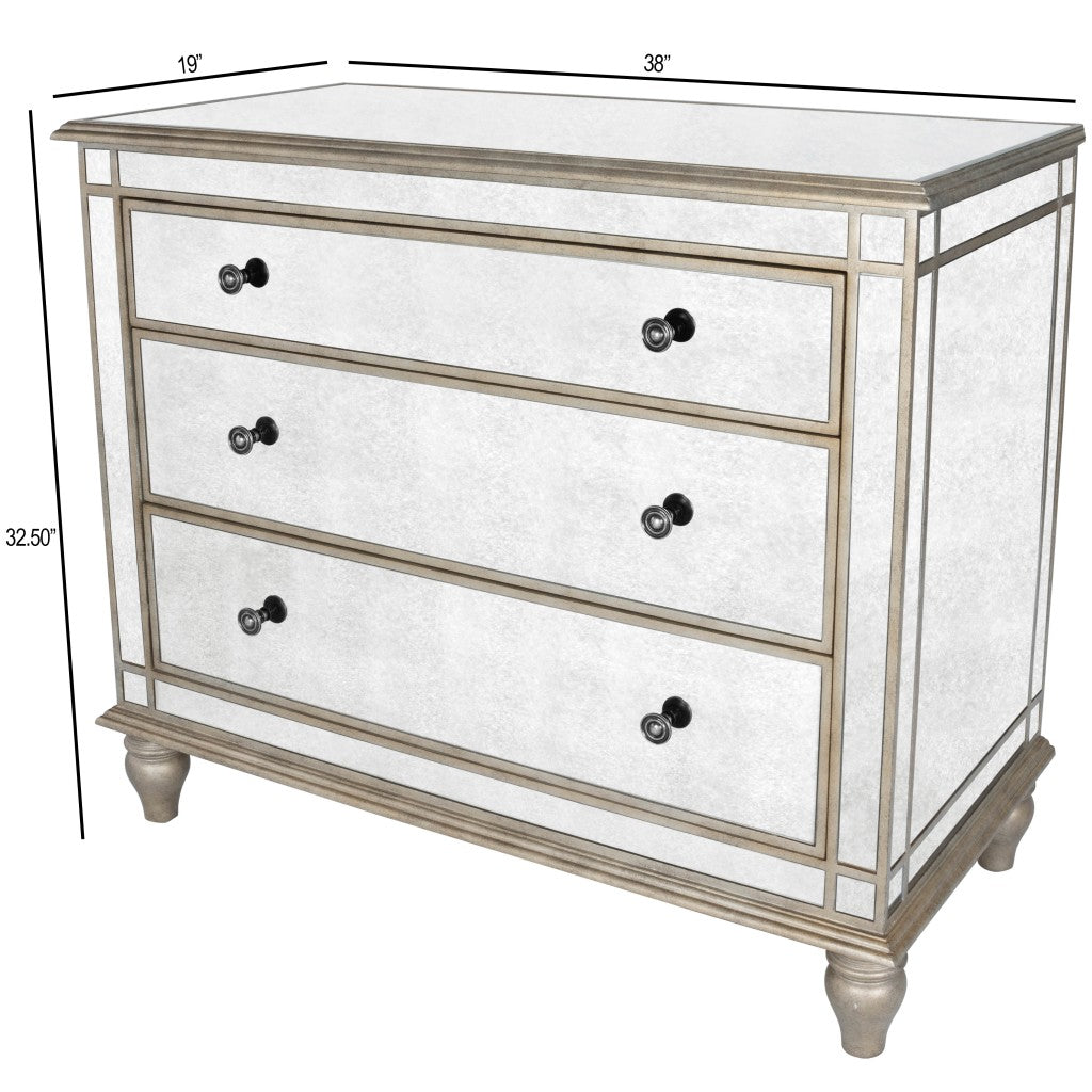 Rectangle Mirrored Three Drawer Console Storage Chest-Dressers-DECOROLALA