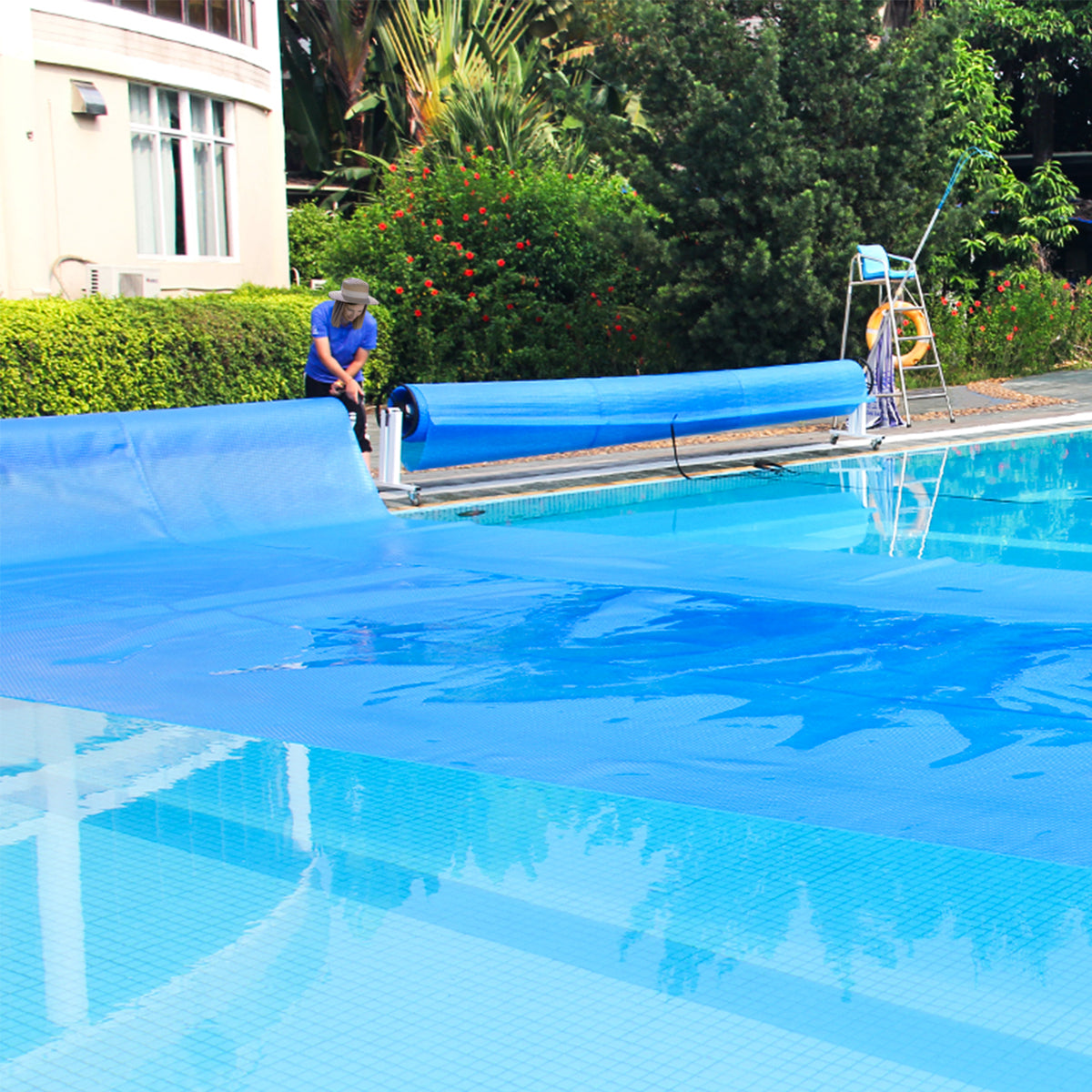 Rectangle Swimming Pool Cover 12-MIL Heat Retaining Pool Solar Blanket with Carrying Bag-36FT x 18FT-Swimming Pools-DECOROLALA