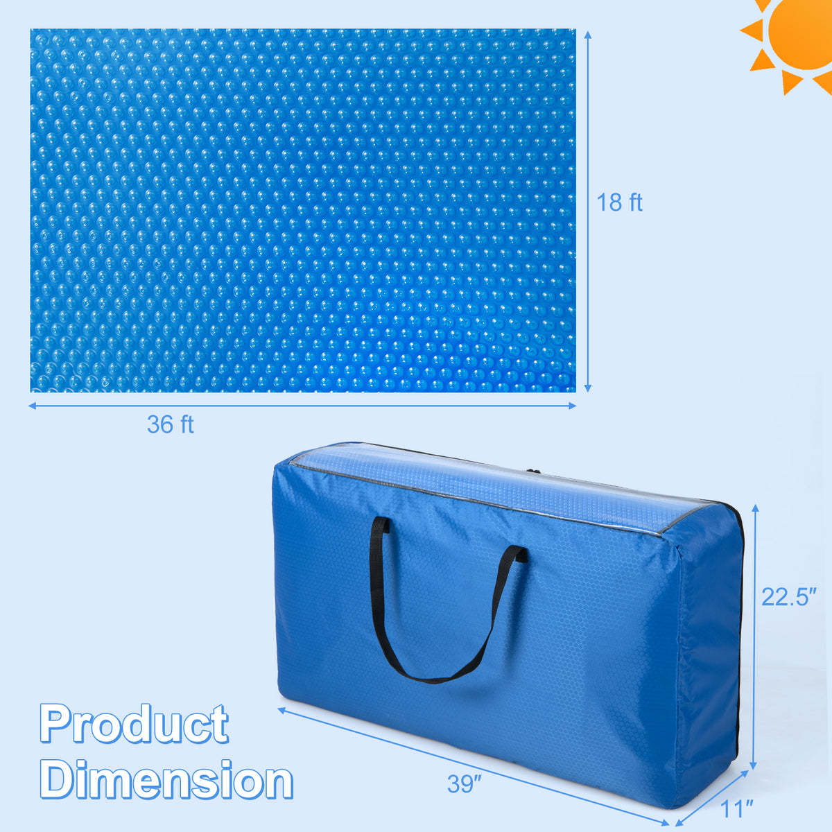 Rectangle Swimming Pool Cover 12-MIL Heat Retaining Pool Solar Blanket with Carrying Bag-36FT x 18FT-Swimming Pools-DECOROLALA