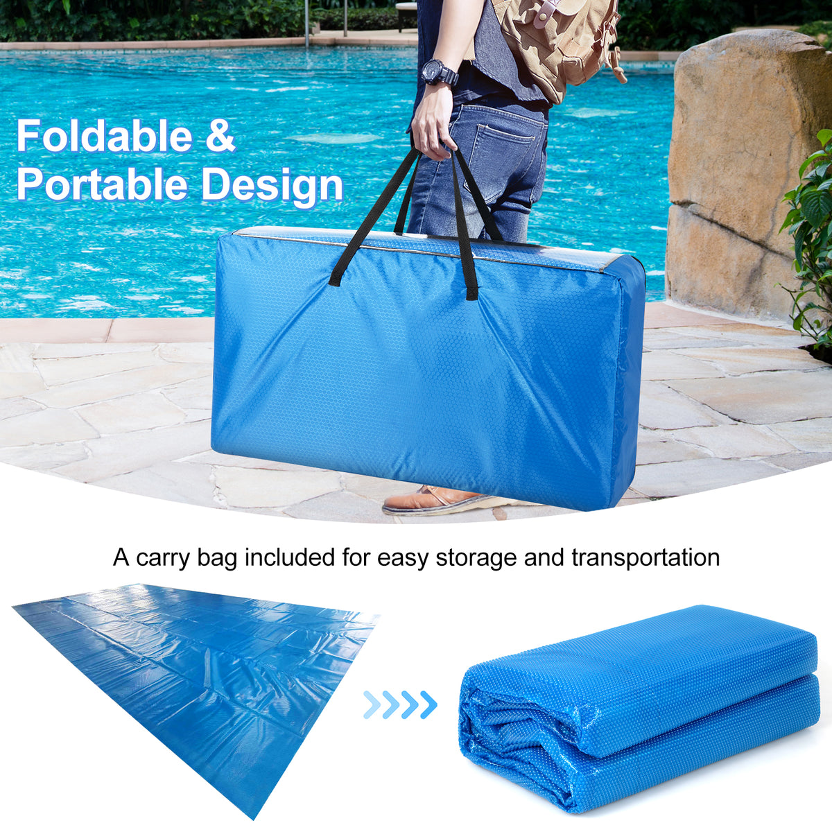 Rectangle Swimming Pool Cover 12-MIL Heat Retaining Pool Solar Blanket with Carrying Bag-36FT x 18FT-Swimming Pools-DECOROLALA