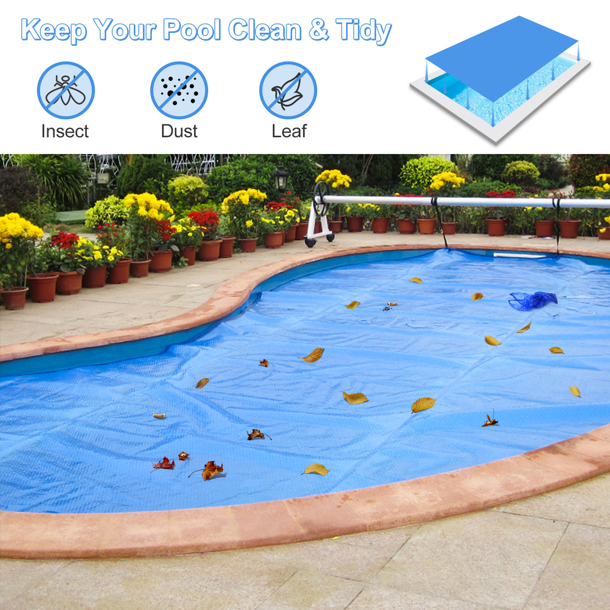 Rectangle Swimming Pool Cover 12-MIL Heat Retaining Pool Solar Blanket with Carrying Bag-40FT x 20FT-Swimming Pools-DECOROLALA