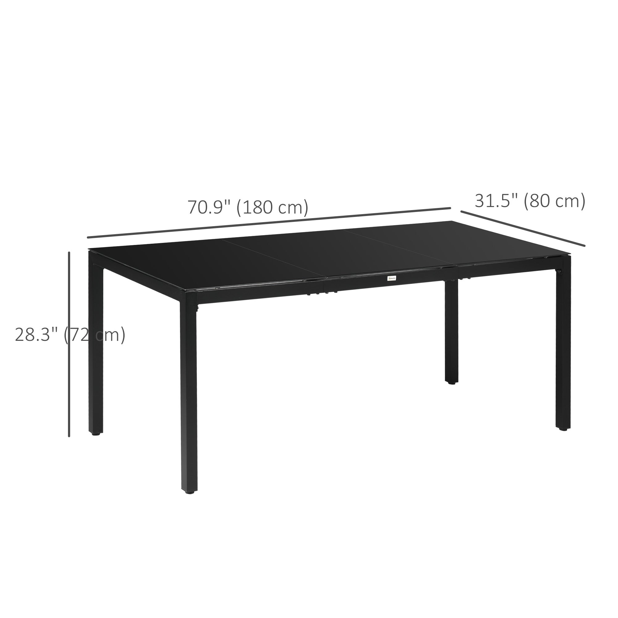Rectangular Dining Table 70.9" x 31.5" Black Tempered Glass-DECOROLALA