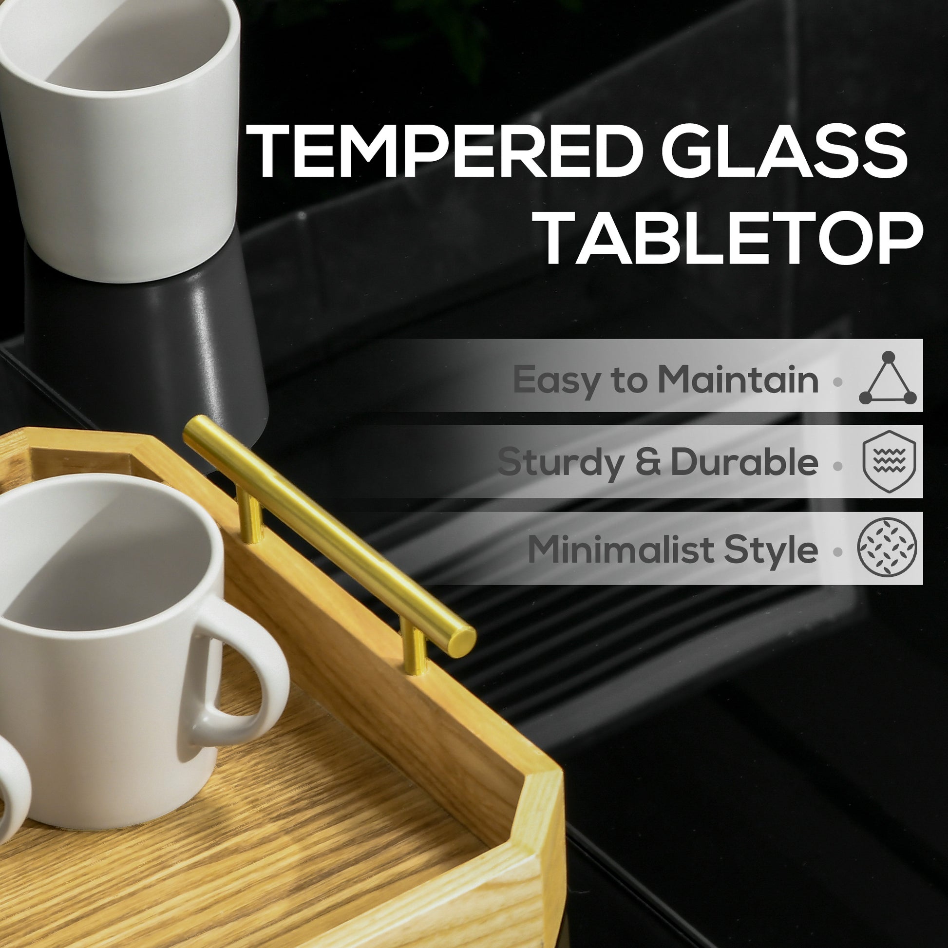 Rectangular Dining Table 70.9" x 31.5" Black Tempered Glass-DECOROLALA
