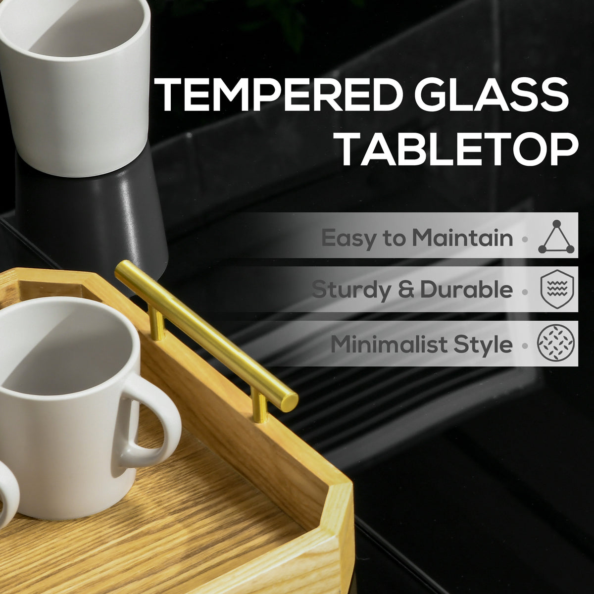 Rectangular Dining Table 70.9" x 31.5" Black Tempered Glass-DECOROLALA